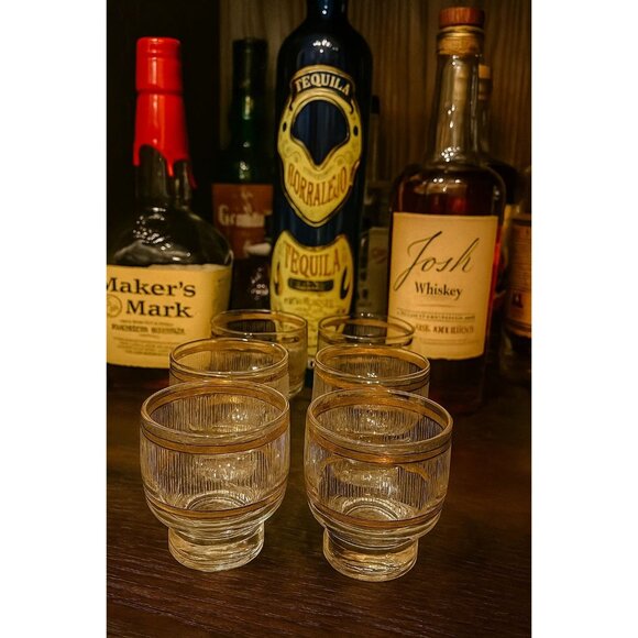 Set Of 6 Culver Icicles Whiskey Rocks Glasses With Textured 22K Gold Bands - Picture 1 of 7